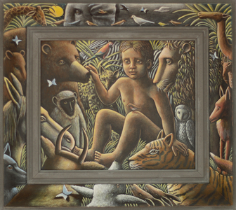 The Infant Blessing The Animals, 2022, (tinted gesso on wood)