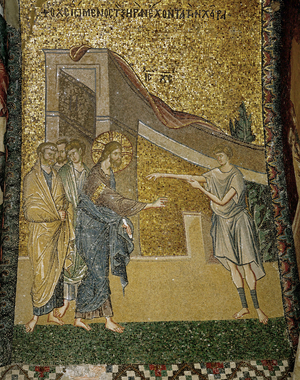 Jesus heals a young man with an injured arm (fresco)