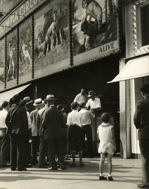Outside of sideshow, Coney Island, New York, USA, c.1920-38 (gelatin silver photo)
