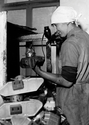 Toy factory in Nuremberg, 1934 (b/w photo)