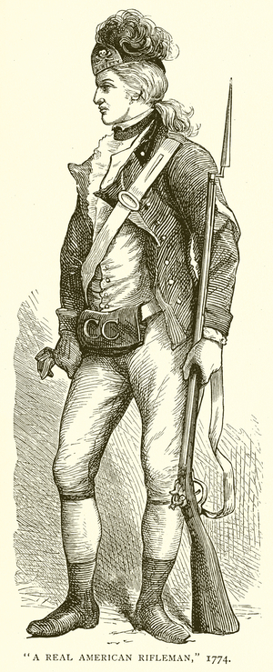 "A Real American Rifleman," 1774 (engraving)