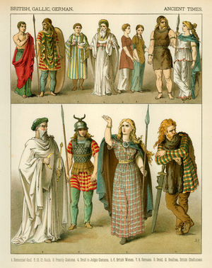 British, Gallic and German Costume (colour litho)