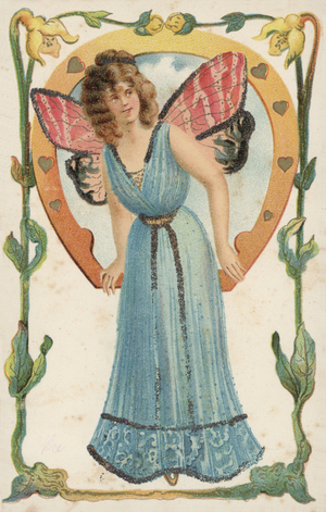 Girl with butterfly wings (colour litho)