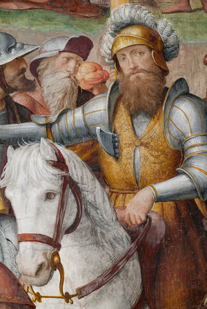 Man riding a horse, detail of the Passion and Crucifixion of Christ, 1529 (fresco)