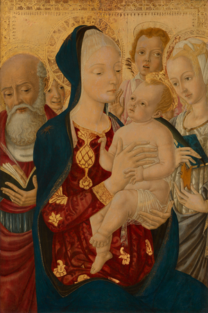 Madonna and Child with Saint Jerome, Saint Catherine of Alexandria, and Angels, c.1465-1470 (tempera on poplar panel)