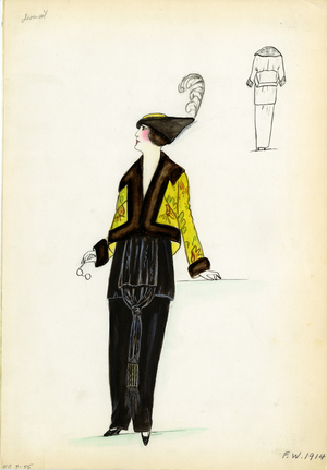 Day dress and jacket, Doucet, 1914 (pencil & watercolour on paper)