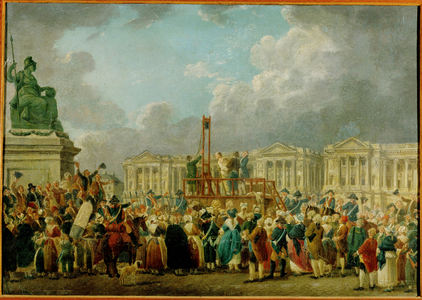 An execution on the Place de la Revolution, the former Square Louis XV, now Place de la Concorde, Paris … (oil on wood)