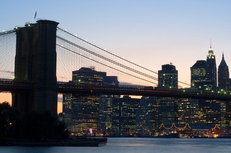 The Brooklyn Bridge at sunset New York City United States of America North America, Brooklyn Bridge, Manhattan, New York, USA (photo)