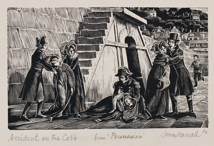 Accident on the Cob, from 'Persuasion' by Jane Austen (wood engraving) 2.25x4 inches.