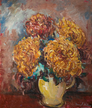 Chrysanthemums (oil on canvas)