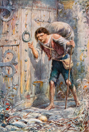 Christian reaches the wicket-gate (colour litho)