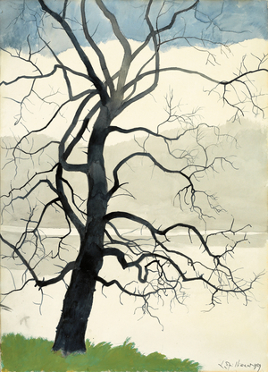 Solitary Tree at the Edge of the Pond, 1929 (gouache, w/c, wash & pencil on paper)