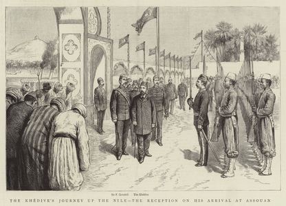 The Khedive's Journey up the Nile, the Reception on his Arrival at Assouan (engraving)