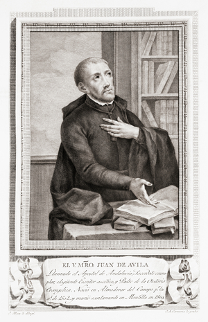 John of Ávila aka Juan de Ávila and the"Apostle of Andalusia", after an etching in Retratos de Los Españoles Ilustres, Madrid, Spain, pub. 1791