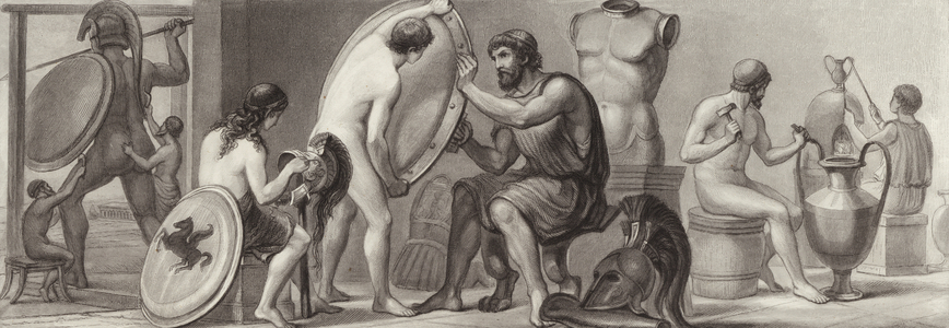 Work and occupations in Ancient Greece. Illustration for Bilder-Atlas (engraving)