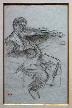 The Violinist. 1879. Charcoal and white chalk highlights on blue-grey paper. Boston, Museum of Fine Arts, William Francis Warden Fund.
