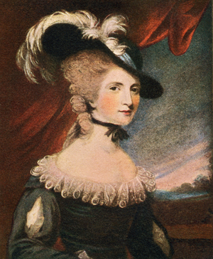 Mary Robinson née Darby, 1757 to 1800.  English poet, actress and novelist, aka The English Sappho and for her role as Perdita, heroine of Shakespeare's The Winter's Tale in 1779 and as the first public mistress of George IV.  From The Connoisseur Magazine published 1902.