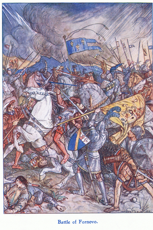 Battle of Fornovo, 1938 (colour litho)