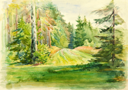 Landscape Near Moscow, 1968 (w/c on paper)