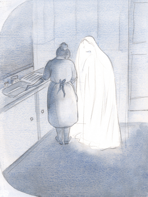 As I showed Mary my most secret fears, she comforted me simply by leaning and kissing me, 2000 (w/c on paper)