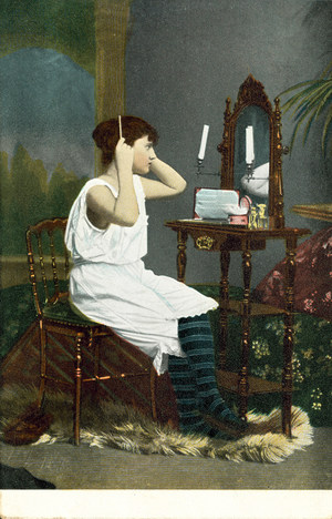 Woman getting ready (coloured photo)