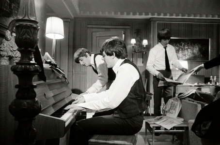 The Beatles during the 'Hard Day's Night' promotion campaign, 1964 (b/w photo)