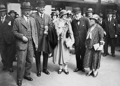 James Ramsay MacDonald and Sir John Simon before they departure to the reparations conference in Lausanne, 1932 (b/w photo)