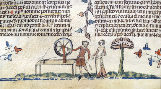 Couple with spinning wheel