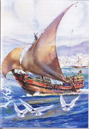 Paul setting sail to Rome on his last journey, illustration from New Testament Stories published by Blackie & So Limited, c.1950 (colour litho)