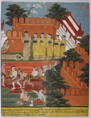 When the Buddha was born as Dipankara, he predicted that Sumedha, who lay down on a muddy road so that the Buddha could cross without soiling his feet, would become a Buddha in the future.
