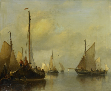 Fishing Boats on calm Water, 1840-1850 (oil on panel)