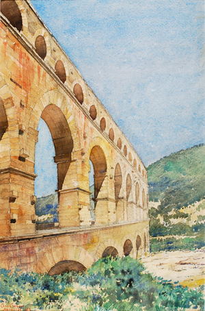 Pont du Gard, France, 1926 (watercolour and pencil on paper)