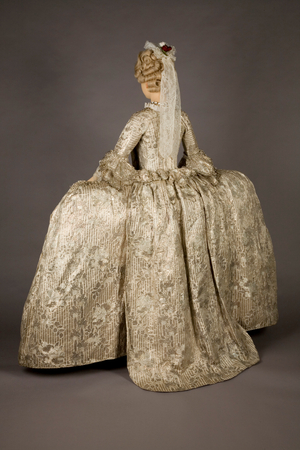 The Rockingham Mantua, c.1760-65 (silk satin brocaded in silver thread with silver lace trim)
