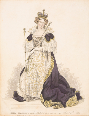 Queen Adelaide in her coronation robes, 1831 (coloured engraving)