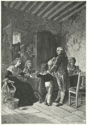 Louis XVI and his family imprisoned in the Temple, 1792 (engraving)