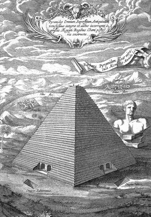 Pyramid of Kheops in Gizeh (Giza), Egypt, engraving from "Turris Bable" by Athanase Kircher, 1679
