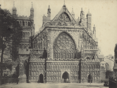 West front of Exeter Cathedral, Devon (b/w photo)