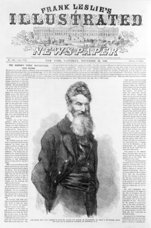 Front page of Frank Leslie's illustrated newspaper with picture of John Brown, pub. 1859 (engraving)