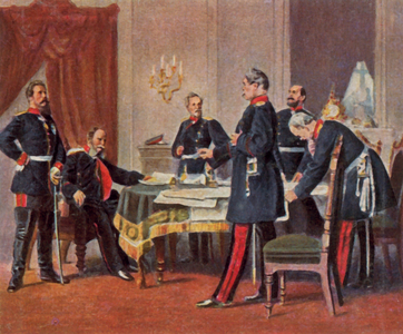 War Council in Versailles, 1870 (enhanced colour litho)