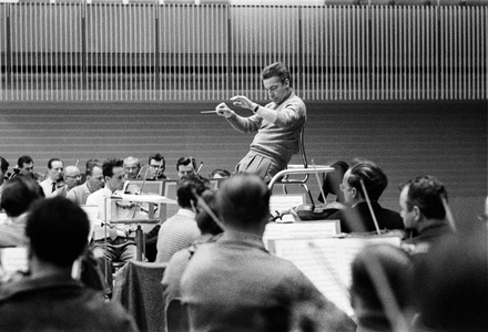 Conductor Herbert von Karajan recording Beethoven's Piano Concerto No ..., 1957 (photo)