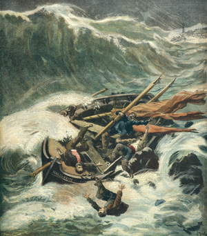 Sinking of a fishing boat near the port of Trouville, 1897 (Engraving)