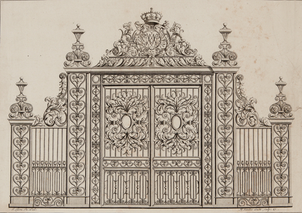 Design for an ironwork gate for the Great Fountain Garden, Hampton Court, 1693 (engraving)