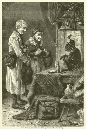 The Monkey dressed in his Military Coat and Feathered Cap (engraving)