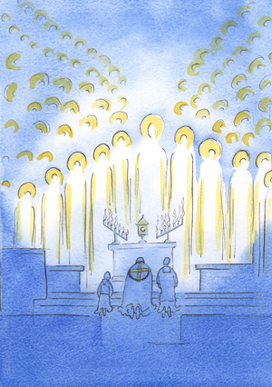The Saints are gathered here with Christ, at Exposition, all radiant with joy at His love and our devotion, 2003 (w/c on paper)