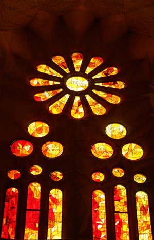 Stained glass window at the Basilica i Temple Expiatori de la Sagrada Familia