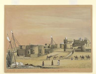 Part of the Native Town of Kurachee (Karachi), April 1851 (w/c on paper)