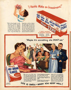 Post Bran Flakes Magazine Advert, USA, 1940s