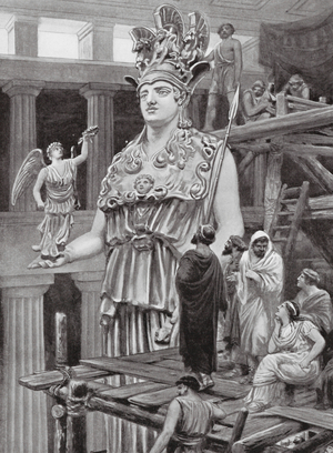 Pericles visits Phidias in the Parthenon (litho)