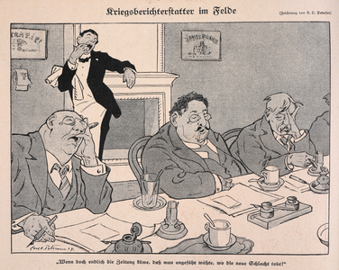 Kriegsberichterstatter im Felde: War correspondents in the field', 1914 (engraving)