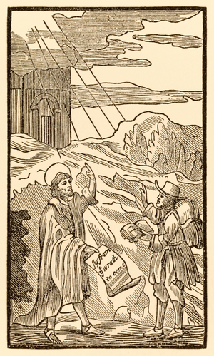 "Christian no sooner leaves the World but meets Evangelist" from 'The Pilgrim's Progress From This World, To That Which Is To Come' by John Bunyan (1628-1688)